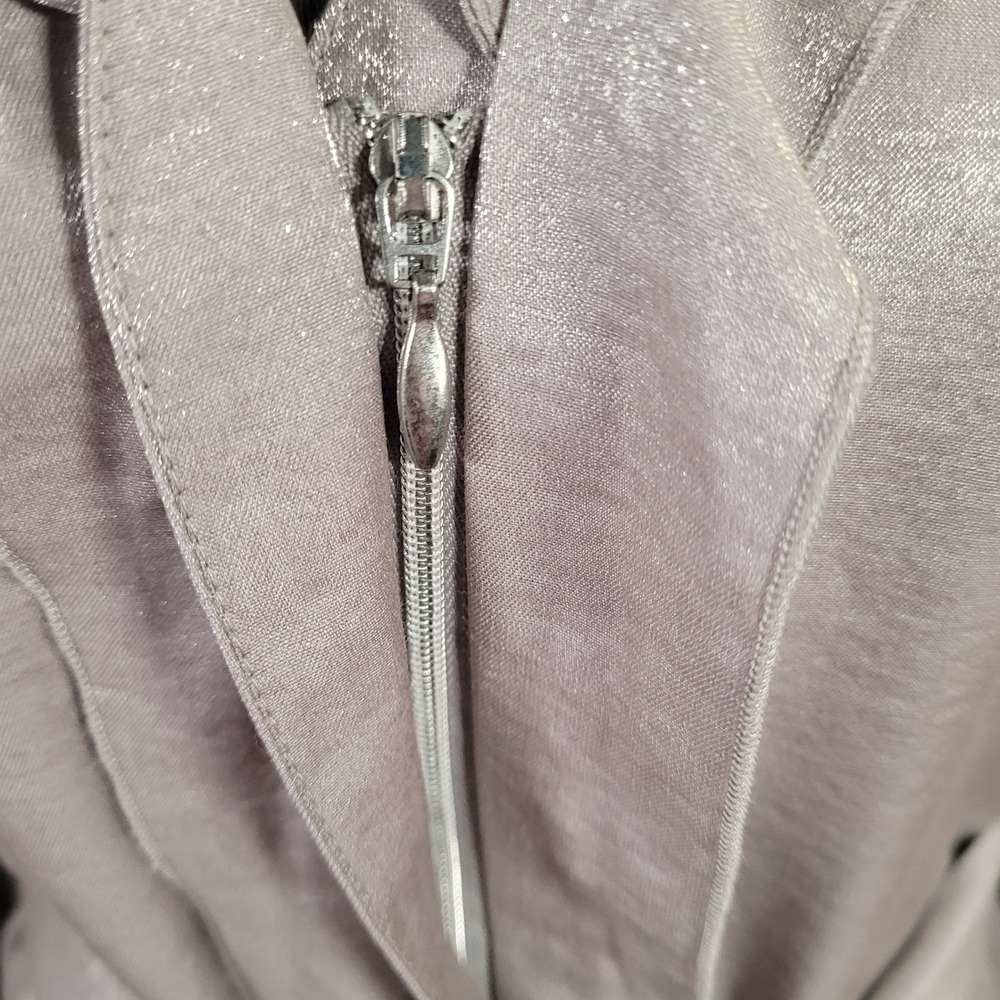 Vintage Y2K UBU Shimmer Ruffle Collar Jacket‎ Leopard Lining Silver Travel M - Picture 4 of 9